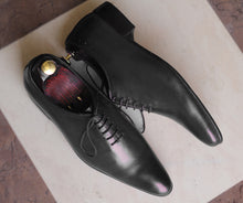 Load image into Gallery viewer, Men&#39;s Handmade Pointed Toe Lace Up Formal Black Leather Shoes
