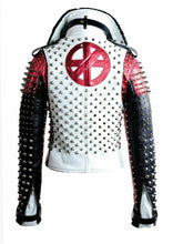 Load image into Gallery viewer, Men&#39;s Handmade Victor Luna White Black Studded Rock Punk Genuine Leather Jacket
