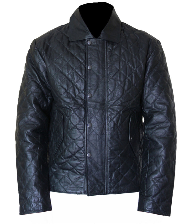 Men’s Quilted Flap Pocket Black Biker Leather Jacket