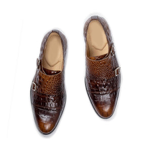 Men's Two Tone New Style Pure Alligator Texture Handmade Double Buckle Shoes