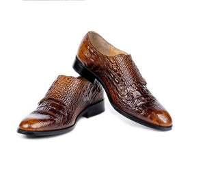 Men's Two Tone New Style Pure Alligator Texture Handmade Double Buckle Shoes