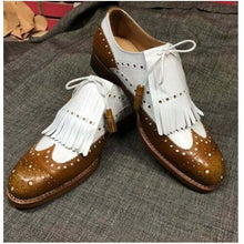 Load image into Gallery viewer, Men&#39;s Two Tone Wing Tip Brogue Lace Up Fringes Round Toe Dress Leather Shoes
