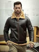 Load image into Gallery viewer, Mens RAF Aviator Flight Real Leather Jacket Bomber B3 Sheep Skin Pilot Flying
