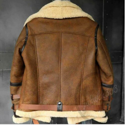 Men's Brown B3 RAF Flight Bomber Aviator Fax Shearling Real Leather Jackets