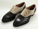 Handmade Men's Black Beige Leather Suede Button Derby Shoes - leathersguru