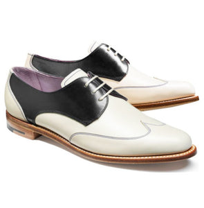 Bespoke White Black Leather Wing Tip Shoes for Men's - leathersguru