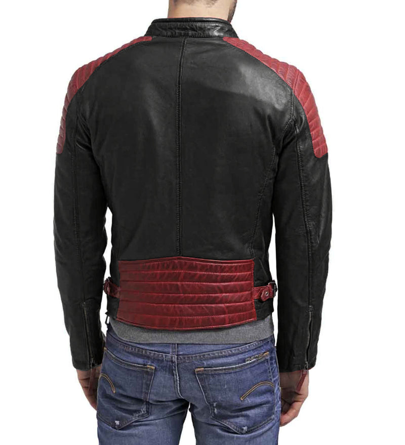 Men Black Red leather jcket, Motorbike Designer Leather For Men