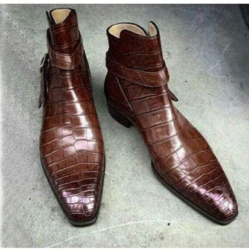 Men's Alligator Skin Jodhpurs Brown Crocodile Texture Boot - leathersguru