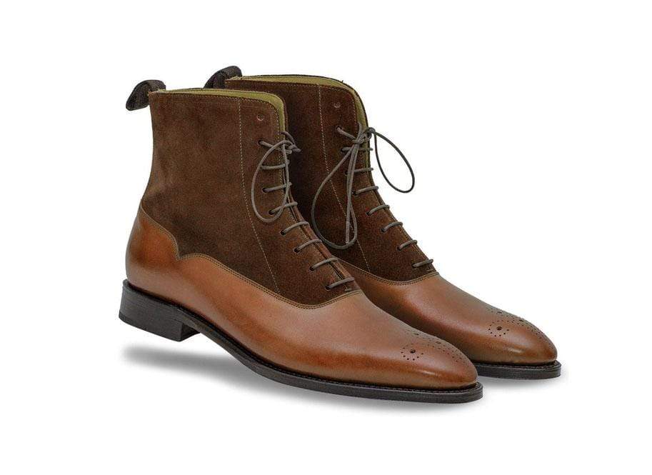 Men's Ankle High Brown Leather Suede Brogue Boot - leathersguru