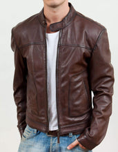 Load image into Gallery viewer, Men&#39;s Biker Motorcycle Brown Real Leather Jacket - leathersguru
