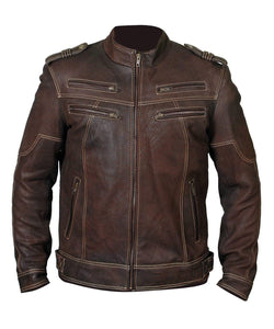 Biker Vintage Motorcycle Distressed Brown Cafe Racer Leather Stylish Jacket - leathersguru