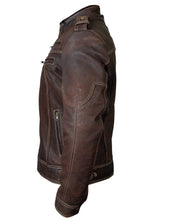 Load image into Gallery viewer, Biker Vintage Motorcycle Distressed Brown Cafe Racer Leather Stylish Jacket - leathersguru
