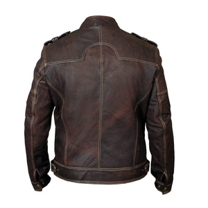 Biker Vintage Motorcycle Distressed Brown Cafe Racer Leather Stylish Jacket - leathersguru