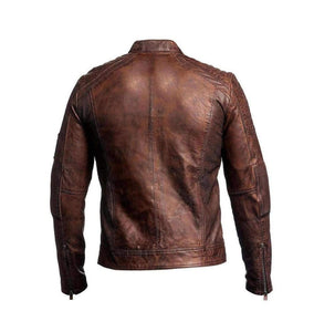 Biker Vintage Motorcycle Distressed Brown Cafe Racer Leather Jacket - leathersguru