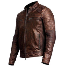 Load image into Gallery viewer, Biker Vintage Motorcycle Distressed Brown Cafe Racer Leather Jacket - leathersguru
