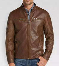 Load image into Gallery viewer, Men&#39;s Brown Modern Fit Moto Leather Jacket, Designer Biker Fashion Genuine Leather Jacket - leathersguru
