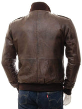 Load image into Gallery viewer, Men&#39;s Brown Bomber Leather Jacket, Zipper Closer Genuine Leather Jacket - leathersguru
