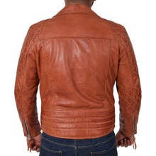 Load image into Gallery viewer, Men&#39;s Cross Zip Biker Leather Jacket Cognac Tan, Fashion Casual Outwear Jacket - leathersguru

