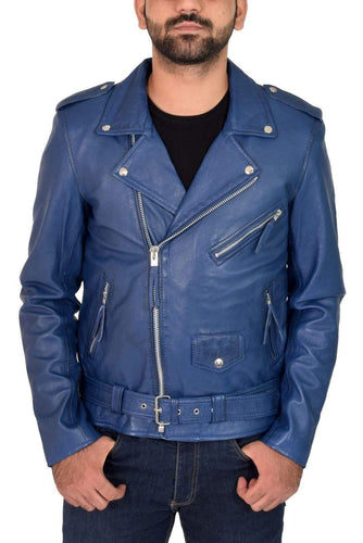 Genuine Blue Lambskin Leather Jacket Slim Fit Biker Motorcycle jacket - leathersguru