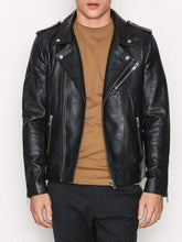 Load image into Gallery viewer, Genuine Lambskin Black Leather Jacket Motorcycle Slim Fit Biker Jacket - leathersguru
