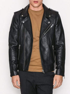 Genuine Lambskin Black Leather Jacket Motorcycle Slim Fit Biker Jacket - leathersguru