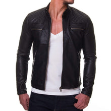 Load image into Gallery viewer, Mens Genuine Lambskin Leather Quilted Motorcycle Jacket Slim fit Biker Jacket - leathersguru
