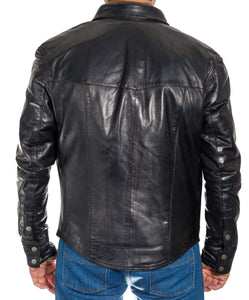 Men's Genuine Lambskin Leather Shirts Slim fit Police Military Style Jacket - leathersguru