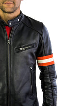 Load image into Gallery viewer, Men&#39;s Gulf Leather Jacket Retro Vintage Cafe Racer Black Leather Jacket - leathersguru
