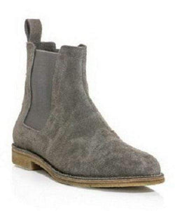 Handmade Men's Ankle High Gray Chelsea Suede Boot - leathersguru