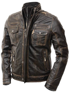 Men's Leather Jacket in Brown, Ruboff Genuine biker leather jacket  men's - leathersguru