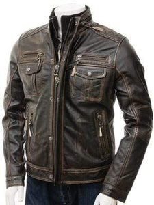 Men's Leather Jacket in Brown, Ruboff Genuine biker leather jacket  men's - leathersguru