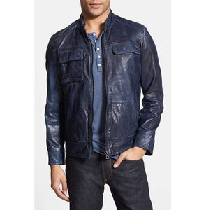Men's Leather Jacket, Blue Color Jacket, Biker Leather Jacket For Men - leathersguru