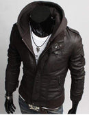 Men's Leather Dark Brown Jackets Korean Style Casual Slim Fit Men fabric hooded jacket - leathersguru