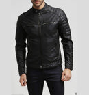 Men's  Black Stylish Slim Fit Genuine Lambskin Real Leather Biker Jacket - leathersguru