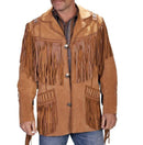 Men's New Tan Brown Western Suede Cow Leather Jacket Fringes, Cowboy Jacket - leathersguru