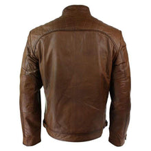 Load image into Gallery viewer, Men&#39;s Retro Style Zipped Biker Jacket Real Leather Soft Brown Casual Jacket - leathersguru
