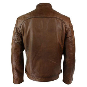 Men's Retro Style Zipped Biker Jacket Real Leather Soft Brown Casual Jacket - leathersguru