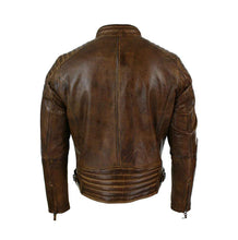 Load image into Gallery viewer, Mens Vintage Biker Cafe Racer Brown Distressed Leather Jacket - leathersguru
