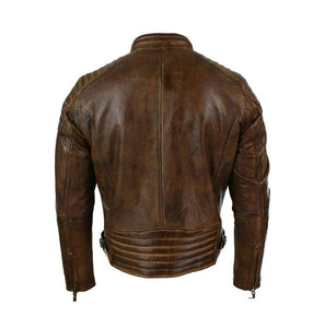 Mens Vintage Biker Cafe Racer Brown Distressed Leather Jacket - leathersguru