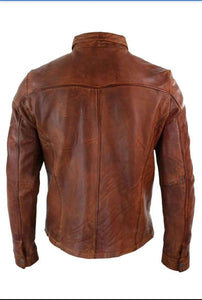 Mens Vintage Distressed Brown Leather Shirt Jacket, Genuine Biker Jacket - leathersguru