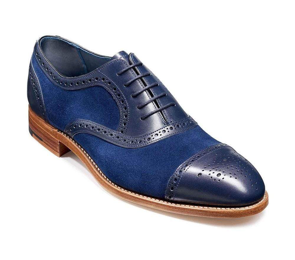 Handmade Blue Leather Suede Cap Toe Shoes - leathersguru
