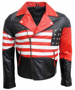 Mens American Flag Motorcycle Jacket