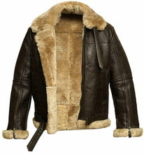 Load image into Gallery viewer, Mens RAF Aviator Flight Real Leather Jacket Bomber B3 Sheep Skin Pilot Flying
