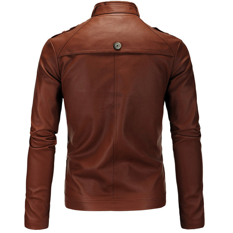 Mens Zip Brown Original Soft Leather Jacket Coat Slim Fit Outwear Tops Fashion