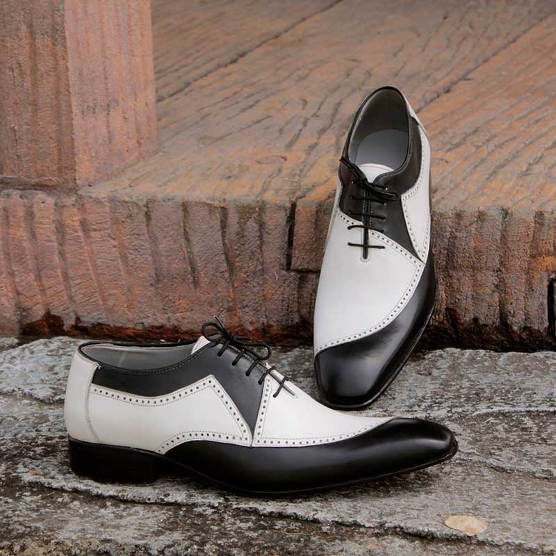 Bespoke Black and White Leather Lace Up Stylish Shoe for Men - leathersguru
