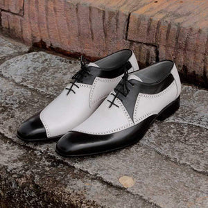 Men's Leather White Black Casual Lace Up Shoes - leathersguru