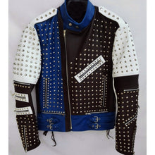 Load image into Gallery viewer, Multi Color Full Studded Biker Leather Jacket with Adjustable Waist Belted Strap

