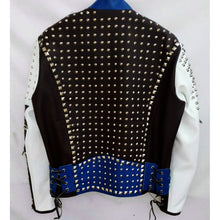 Load image into Gallery viewer, Multi Color Full Studded Biker Leather Jacket with Adjustable Waist Belted Strap
