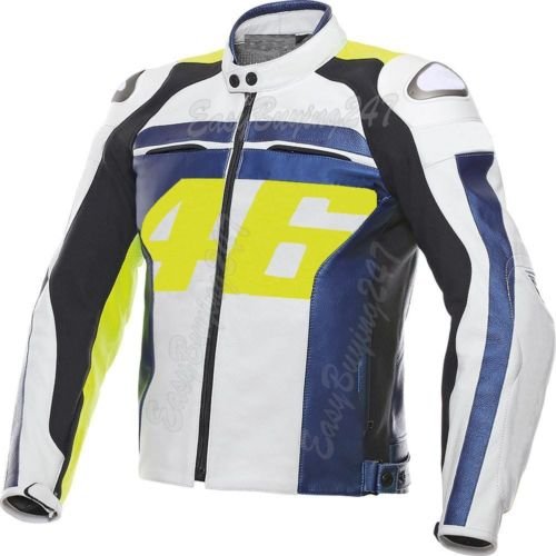 Multi Color Valentino Rossi VR 46 Motorcycle Biker Real Leather Jacket for Men's