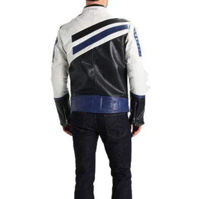 Men's Genuine Lambskin Leather Navy White Classic Jacket - leathersguru